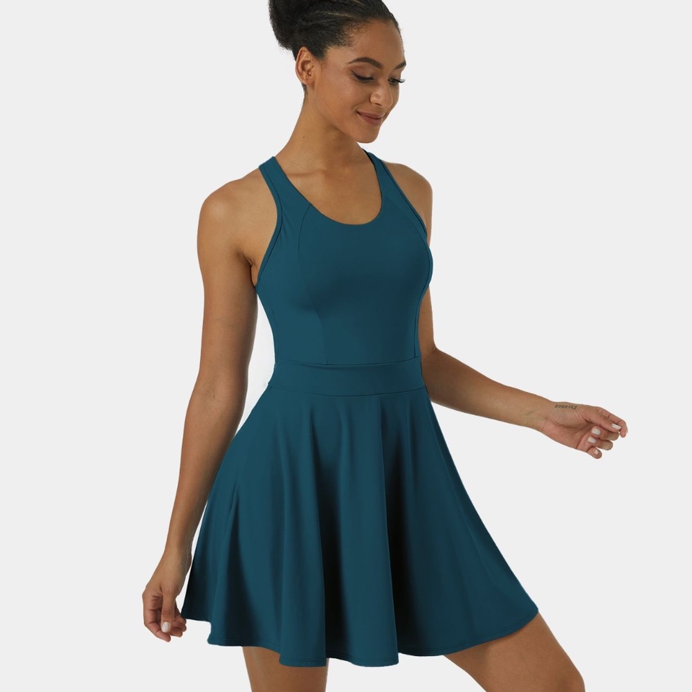 Halara Backless Racerback Flare Mini Golf Active Dress Majolica Blue/M